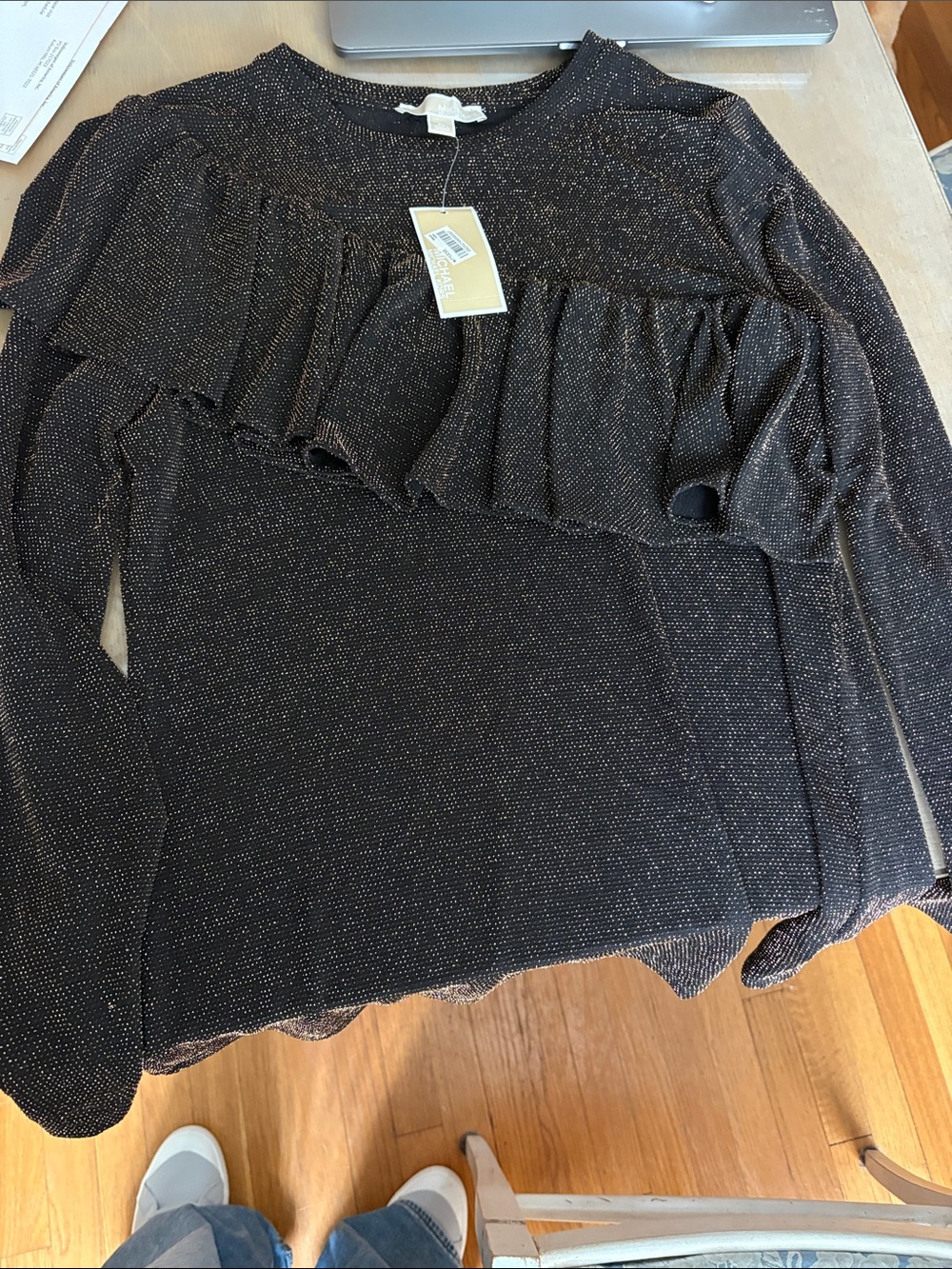 Michael Kors Black and Gold Metallic Knit Top